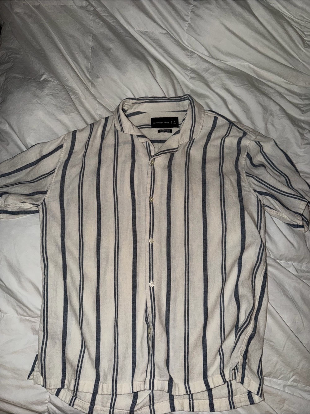 Abercrombie & Fitch Cream Shirt with Navy Vertical Stripes